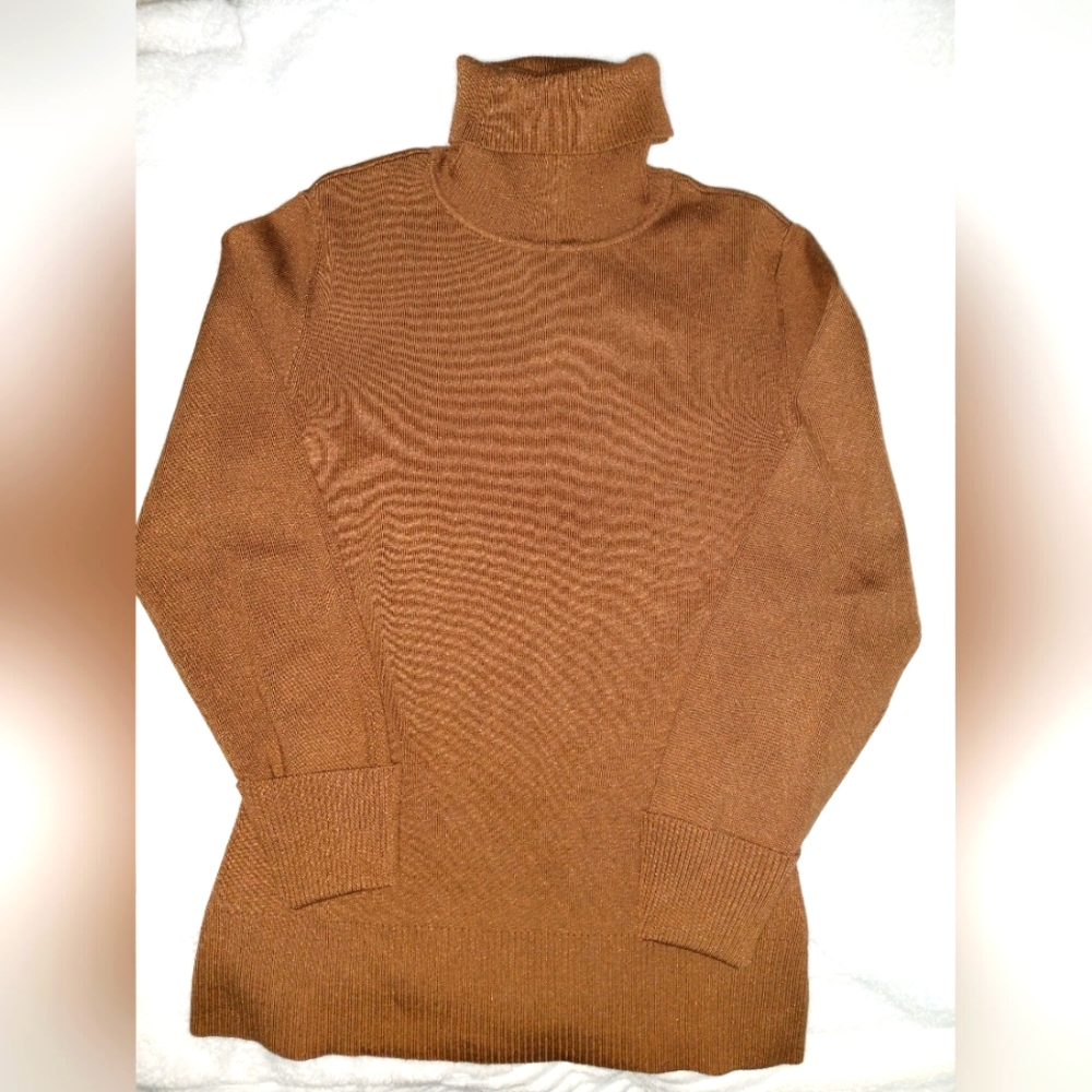 Classiques by Entier Brown Turtleneck Sweater with Turnback Cuffs